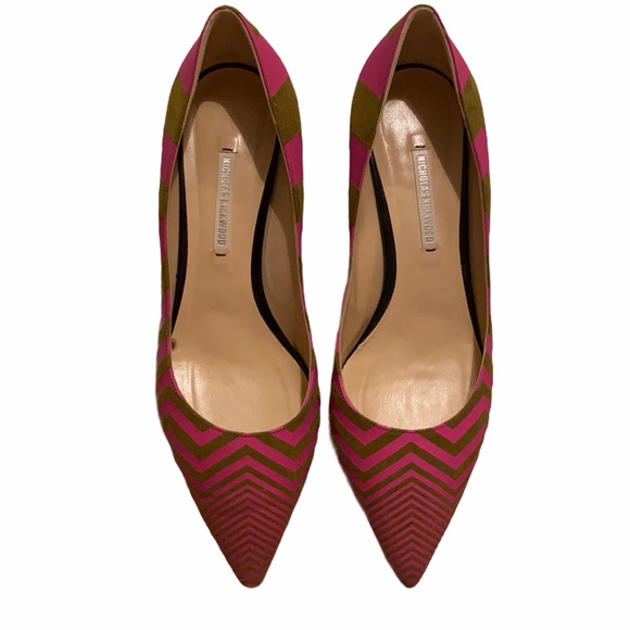 Nihcolas Kirkwood Suede Pink & Olive green heels. - Picture 4 of 16